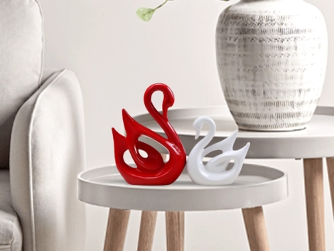 Lucky Swan Couple Piano Finish Ceramic Figures for Home Decor