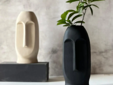 Black Ceramic Abstract Face Vase Ceramic Flower Vase