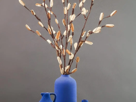 Blue Tiara Vase Set Pottery Ceramic Flower Vase for Living Room Flower Pot