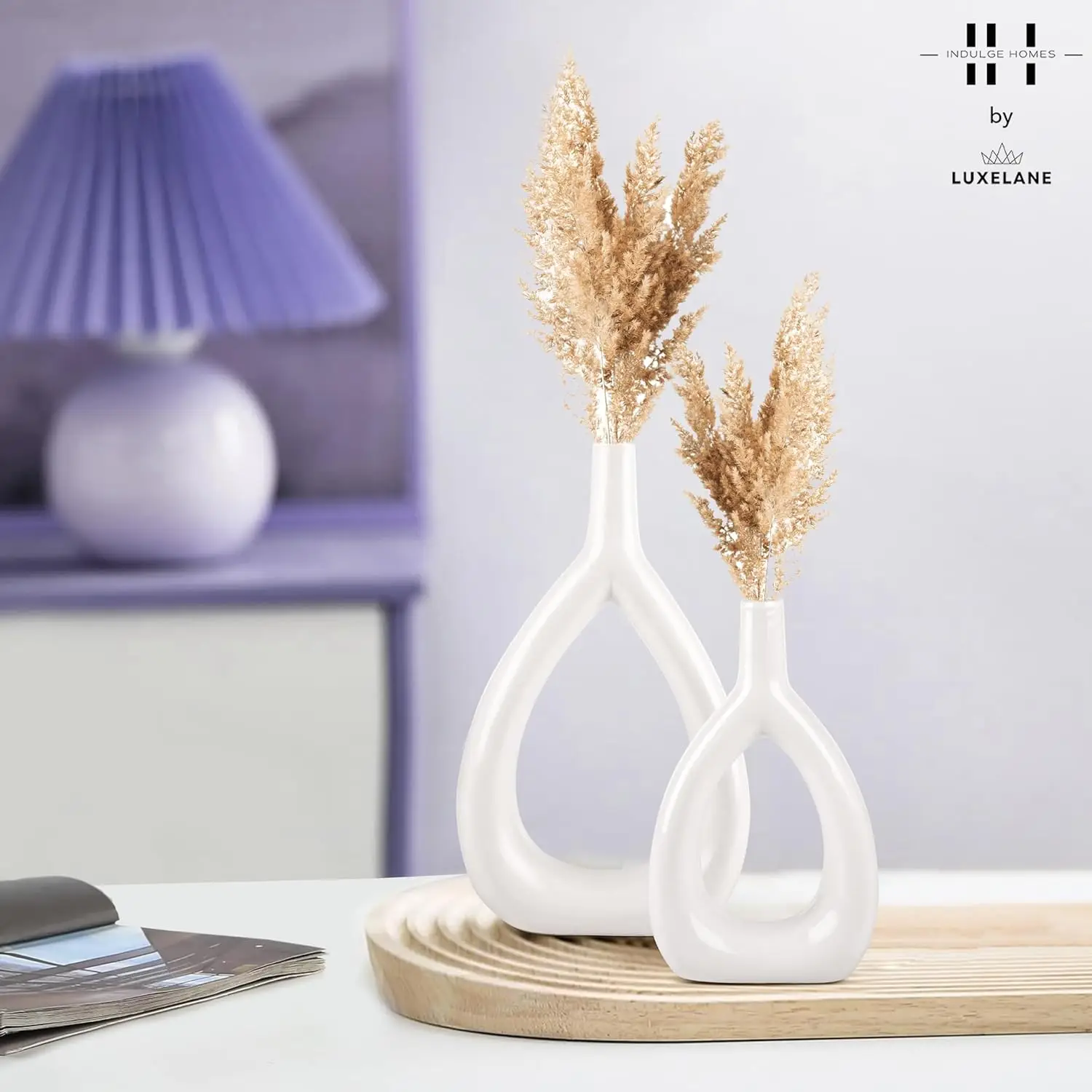 Ceramic White Oval Vase | Pampas Grass Flower Vase Tabletop Ceramic Vase - Image 3