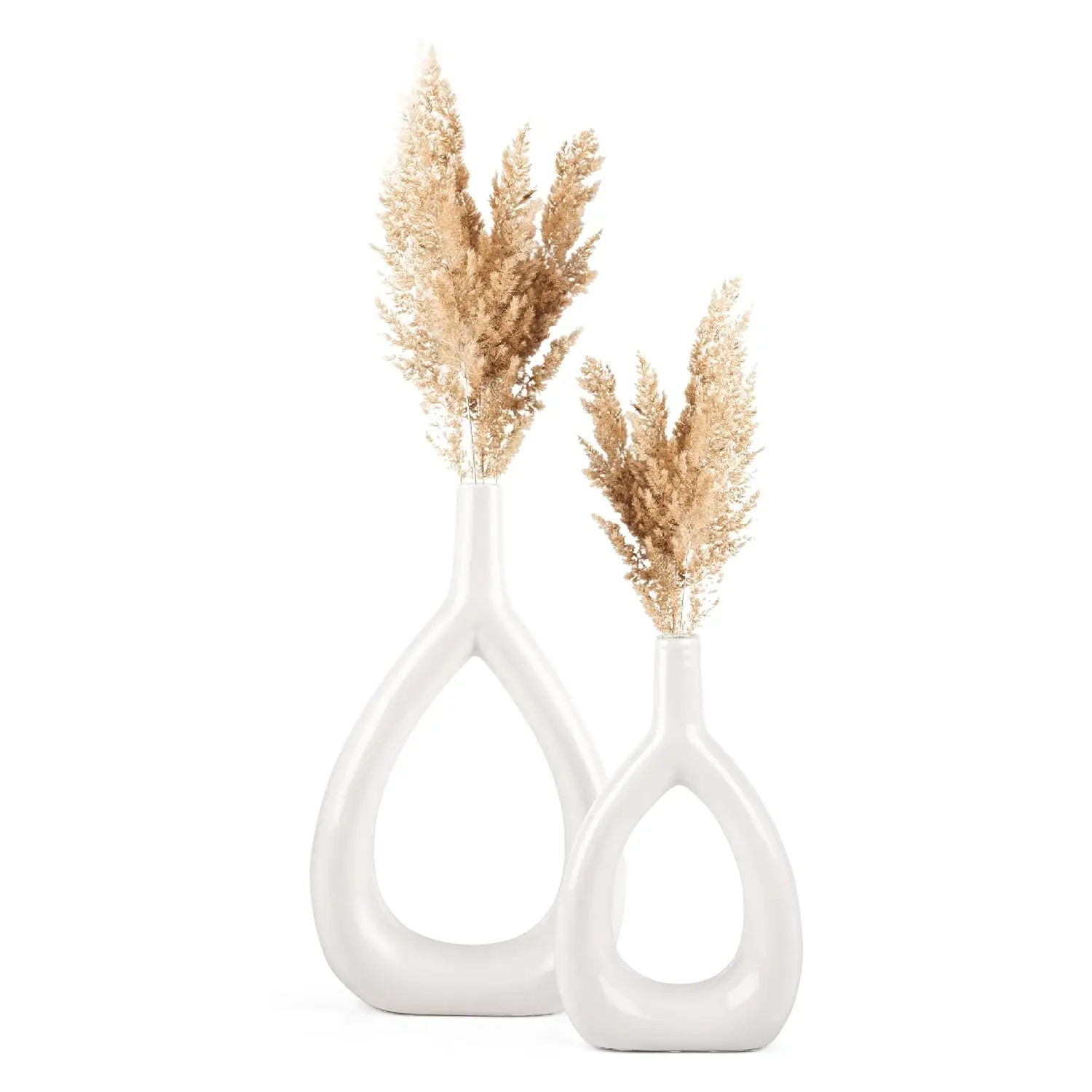 Ceramic White Oval Vase Pampas Grass Flower Vase Tabletop Ceramic Vase