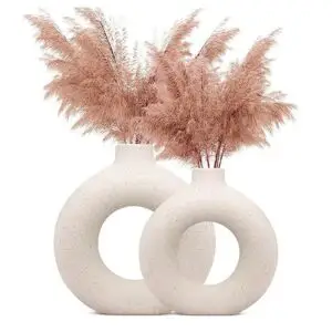 Donut Vase Set of 2 (6.2 & 8.3 Inch) for Modern Home DecorWhite Ceramic