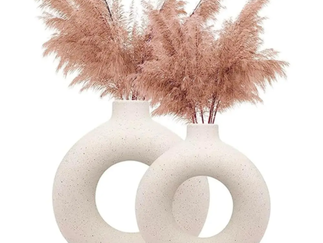 Donut Vase Set of 2 (6.2 & 8.3 Inch) for Modern Home DecorWhite Ceramic